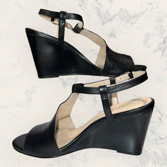 Cole Haan Black Wedge Sandals 7B - Picture 5 of 9